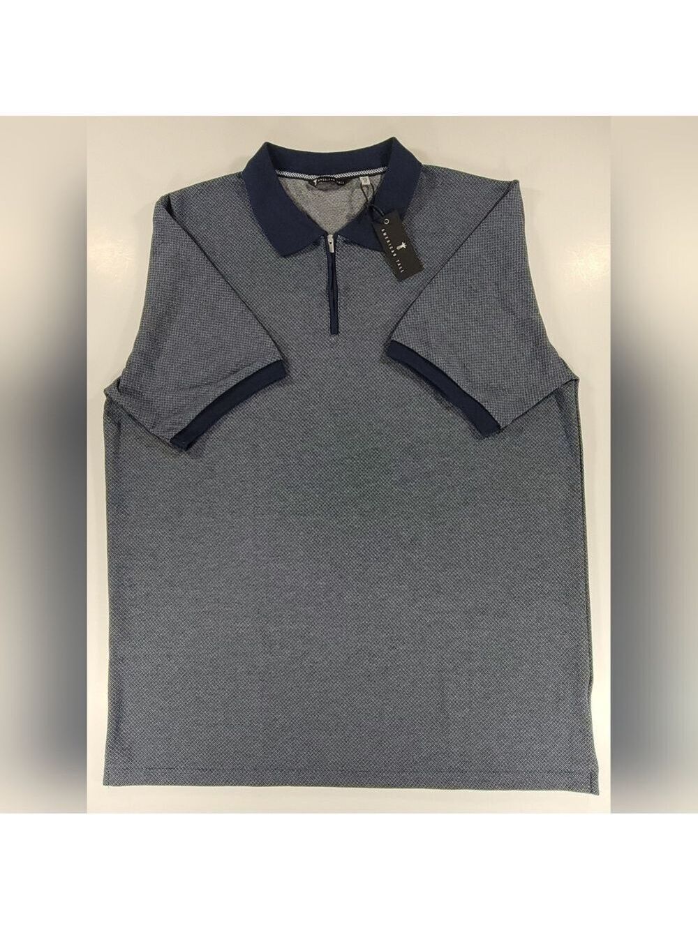 NEW American Tall Men's Embossed Geo Zip Collar Polo Shirt Evening Blue 2XL XT